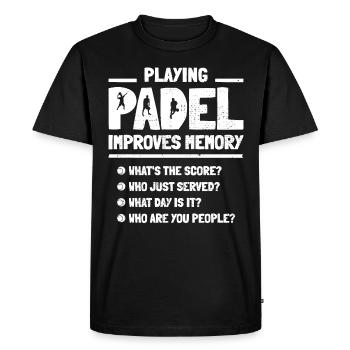 Jouer au padel aide à s’amuser dans la mémoire du padel - T-shirt Premium bio Homme - noir - Devant - Nico (187cm)