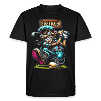 Drôle Golf Swinger Chemise Cartoon Golfer Homme - T-shirt Premium bio Homme - noir - Devant - Nico (187cm)