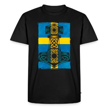 Suède Drapeau suédois Thor Hammer Viking - T-shirt Premium bio Homme - noir - Devant - Nico (187cm)