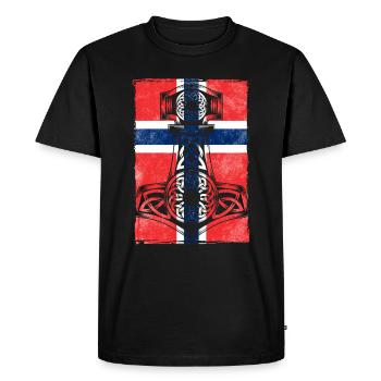 Drapeau norvégien avec le marteau de Thor Mjölnir - T-shirt Premium bio Homme - noir - Devant - Nico (187cm)