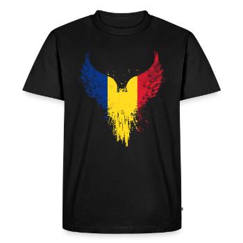 Romania flag - Men's Premium Organic T-Shirt - black - Front - Nico (187cm)