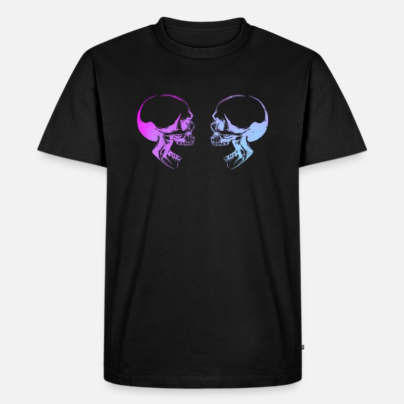 Doppelte Schädelkunst - Männer Premium Bio T-Shirt - Schwarz
