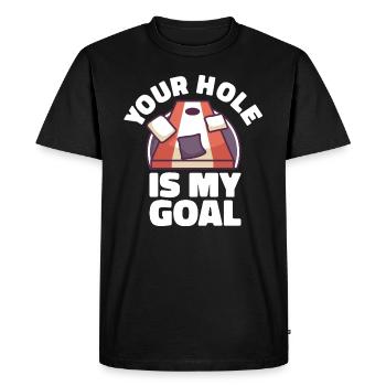 Votre trou est mon objectif Cornhole Sacs de trou de maïs - T-shirt Premium bio Homme - noir - Devant - Nico (187cm)