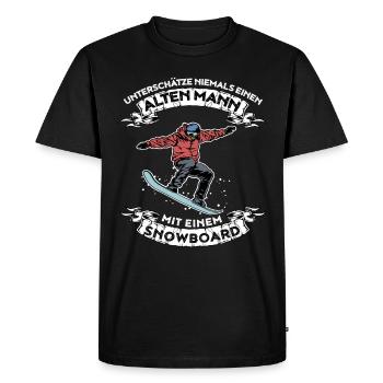 Unterschätze nie einen alten Mann mit Snowboard - Männer Premium Bio T-Shirt - Schwarz - Vorne - Nico (187cm)