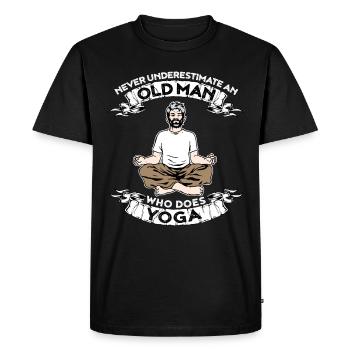 Ne jamais sous-estimer un vieil homme qui fait du yoga - T-shirt Premium bio Homme - noir - Devant - Nico (187cm)