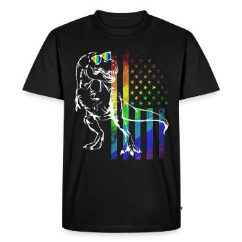 Pride Rainbow Dinosaur T-Rex Gay PRIDE FLAG USA - Men's Premium Organic T-Shirt - black - Front - Nico (187cm)