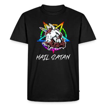 Unicorn Funny Hail Satan Unicorn Gift - Men's Premium Organic T-Shirt - black - Front - Nico (187cm)