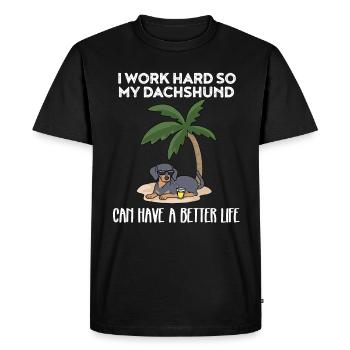 Teckel Drôle Je travaille dur pour mon teckel - T-shirt Premium bio Homme - noir - Devant - Nico (187cm)