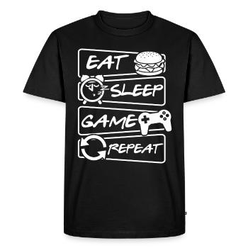 Eat Sleep Game Repeat - Gamer - T-shirt Premium bio Homme - noir - Devant - Nico (187cm)