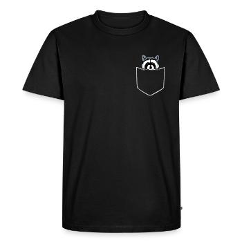 Raccoon in breast pocket Bear in bag Gift - Men's Premium Organic T-Shirt - black - Front - Nico (187cm)