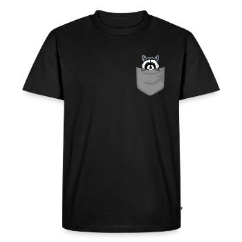 Raccoon in chest pocket Bear in pocket Gift - Men's Premium Organic T-Shirt - black - Front - Nico (187cm)
