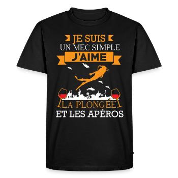 Plongée sous marine et apéros - T-shirt Premium bio Homme - noir - Devant - Nico (187cm)