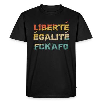 Liberté, Égalité, FCK AFD - Vintage Anti Racism - Men's Premium Organic T-Shirt - black - Front - Nico (187cm)