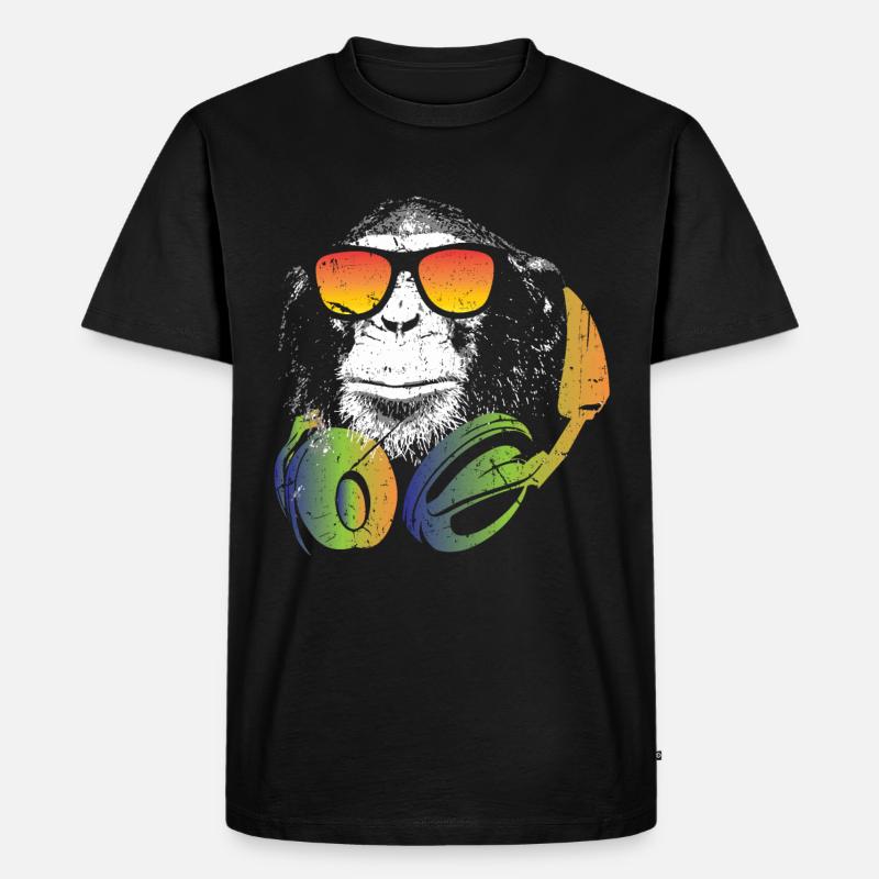 Affe DJ Kopfhörer Sonnenbrille - Männer Premium Bio T-Shirt - Schwarz