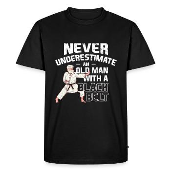 Karaté vieil homme avec ceinture noire - T-shirt Premium bio Homme - noir - Devant - Nico (187cm)