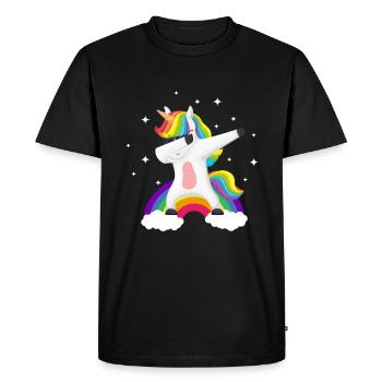 La licorne surfe cool sur l'arc-en-ciel - T-shirt Premium bio Homme - noir - Devant - Nico (187cm)
