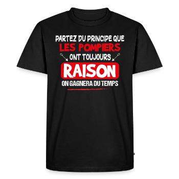 Pompier - Caserne - Phrase Drôle - Cadeau - T-shirt Premium bio Homme - noir - Devant - Nico (187cm)