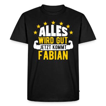 Fabian - Alles wird gut jetzt kommt Fabian - Männer Premium Bio T-Shirt - Schwarz - Vorne - Nico (187cm)