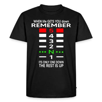 moto motard cyclomoteur mz un down quatre up S5 rider - T-shirt Premium bio Homme - noir - Devant - Nico (187cm)