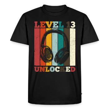 13.Geburtstag Jungen Video Gamer Level 13 Unlocked - Männer Premium Bio T-Shirt - Schwarz - Vorne - Nico (187cm)