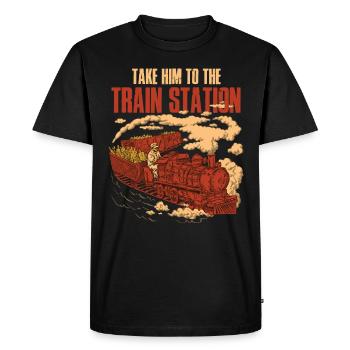 Take Him To The Train Station Train Gift - Men's Premium Organic T-Shirt - black - Front - Nico (187cm)