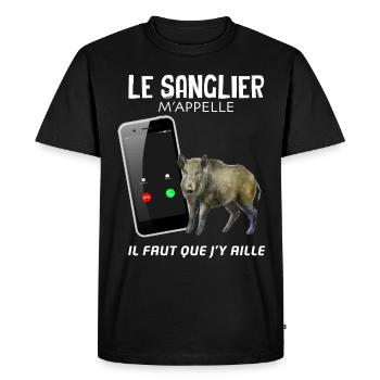 Chasseur de Sanglier Cadeau Humour Chasse Gibier - T-shirt Premium bio Homme - noir - Devant - Nico (187cm)