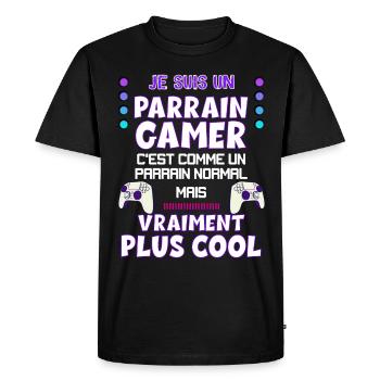 Parrain gamer Humour Jeux Video Tonton - T-shirt Premium bio Homme - noir - Devant - Nico (187cm)
