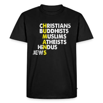 Égalité des religions - T-shirt Premium bio Homme - noir - Devant - Nico (187cm)