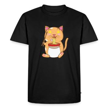 chat japonais mange des nouilles ramen - T-shirt Premium bio Homme - noir - Devant - Nico (187cm)