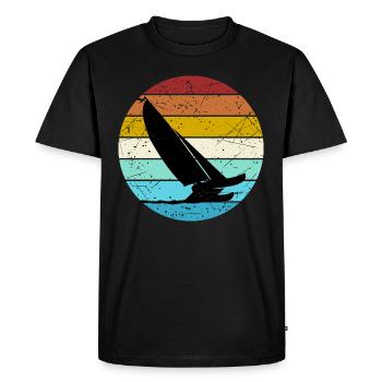 Retro Color Cat Sailing catamaran sailors - Men's Premium Organic T-Shirt - black - Front - Nico (187cm)