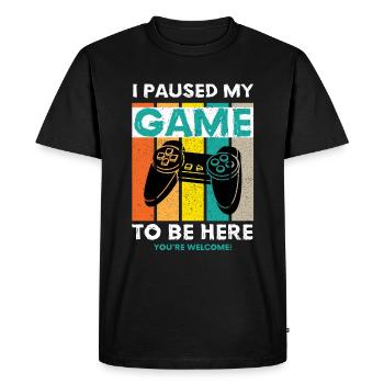 I Paused My Game To Be Here - Zocker Gaming Saying - Men's Premium Organic T-Shirt - black - Front - Nico (187cm)