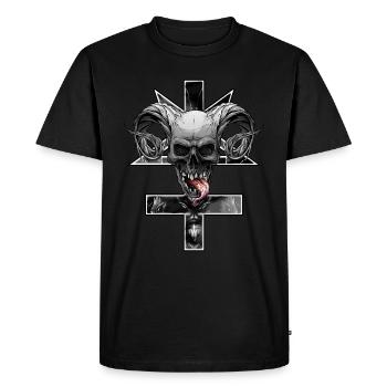 Croix inversée avec pentagramme et crâne - T-shirt Premium bio Homme - noir - Devant - Nico (187cm)