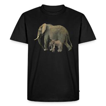 Elephant mom with baby in Kenya Africa - Men's Premium Organic T-Shirt - black - Front - Nico (187cm)