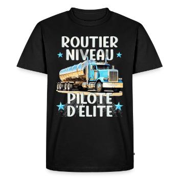 Routier élite camion cadeau chauffeur routier - T-shirt Premium bio Homme - noir - Devant - Nico (187cm)
