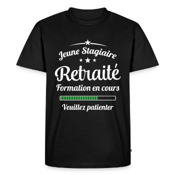 Jeune Stagiaire Retraité Citation Humour - T-shirt Premium bio Homme - noir - Devant - Nico (187cm)