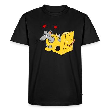 petite souris aime coeurs fromage amour cadeau mignon - T-shirt Premium bio Homme - noir - Devant - Nico (187cm)