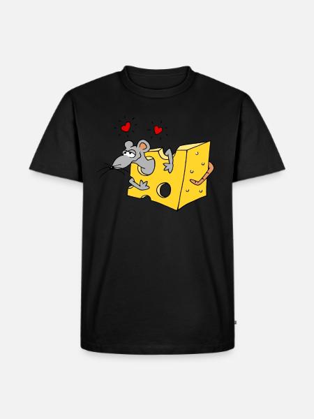 petite souris aime coeurs fromage amour cadeau mignon - T-shirt Premium bio Homme - noir