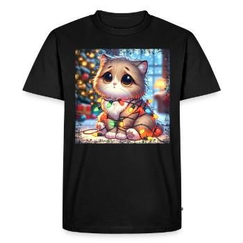 Chat de Noël mignon - Fée Lumières Chaos dans le - T-shirt Premium bio Homme - noir - Devant - Nico (187cm)