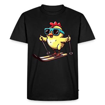 Skiing chickens - Funny poultry on the - Men's Premium Organic T-Shirt - black - Front - Nico (187cm)
