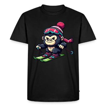 Monkey Gorilla Chimpanzee Ski Holiday Skier Design - Men's Premium Organic T-Shirt - black - Front - Nico (187cm)
