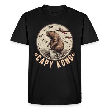Funny Capybara - standing on a rooftop - Men's Premium Organic T-Shirt - black - Front - Nico (187cm)