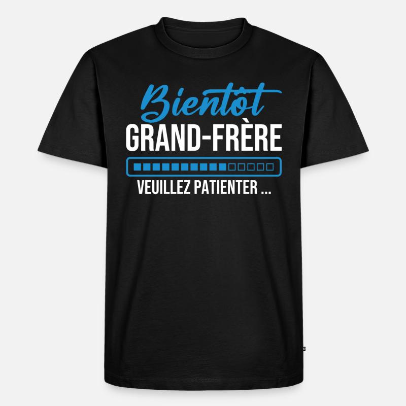 Bald großer Bruder, bitte warten - Männer Premium Bio T-Shirt - Schwarz
