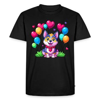 Chien avec des ballons colorés - T-shirt Premium bio Homme - noir - Devant - Nico (187cm)