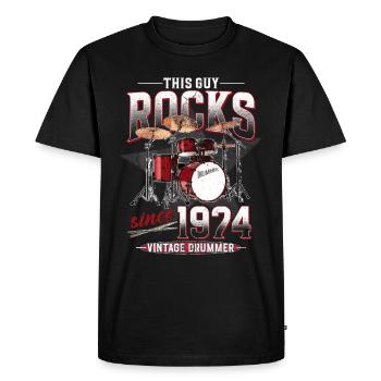 1974 Vintage Drum Drummer Anniversaire - T-shirt Premium bio Homme - noir - Devant - Nico (187cm)