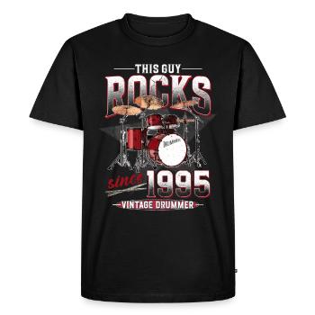 1995 Vintage Drum Drummer Anniversaire - T-shirt Premium bio Homme - noir - Devant - Nico (187cm)