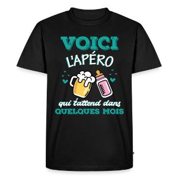 Biberon bière futur papa annonce grossesse drôle - T-shirt Premium bio Homme - noir - Devant - Nico (187cm)