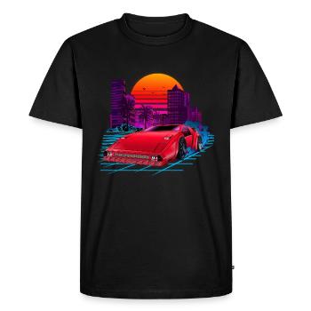 Voiture rétro Synthwave des années 80 - T-shirt Premium bio Homme - noir - Devant - Nico (187cm)