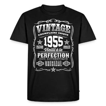 Vintage 1955 Cadeau Anniversaire 64 Ans - T-shirt Premium bio Homme - noir - Devant - Nico (187cm)