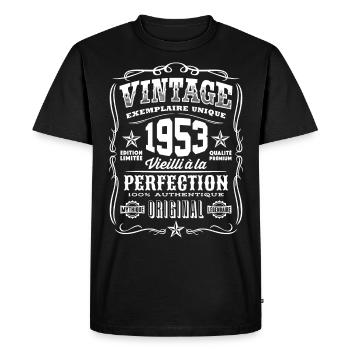 Vintage 1953 Cadeau Anniversaire 66 Ans - T-shirt Premium bio Homme - noir - Devant - Nico (187cm)