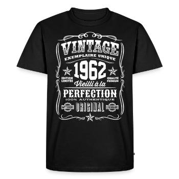 Vintage 1962 Cadeau Anniversaire 57 Ans - T-shirt Premium bio Homme - noir - Devant - Nico (187cm)